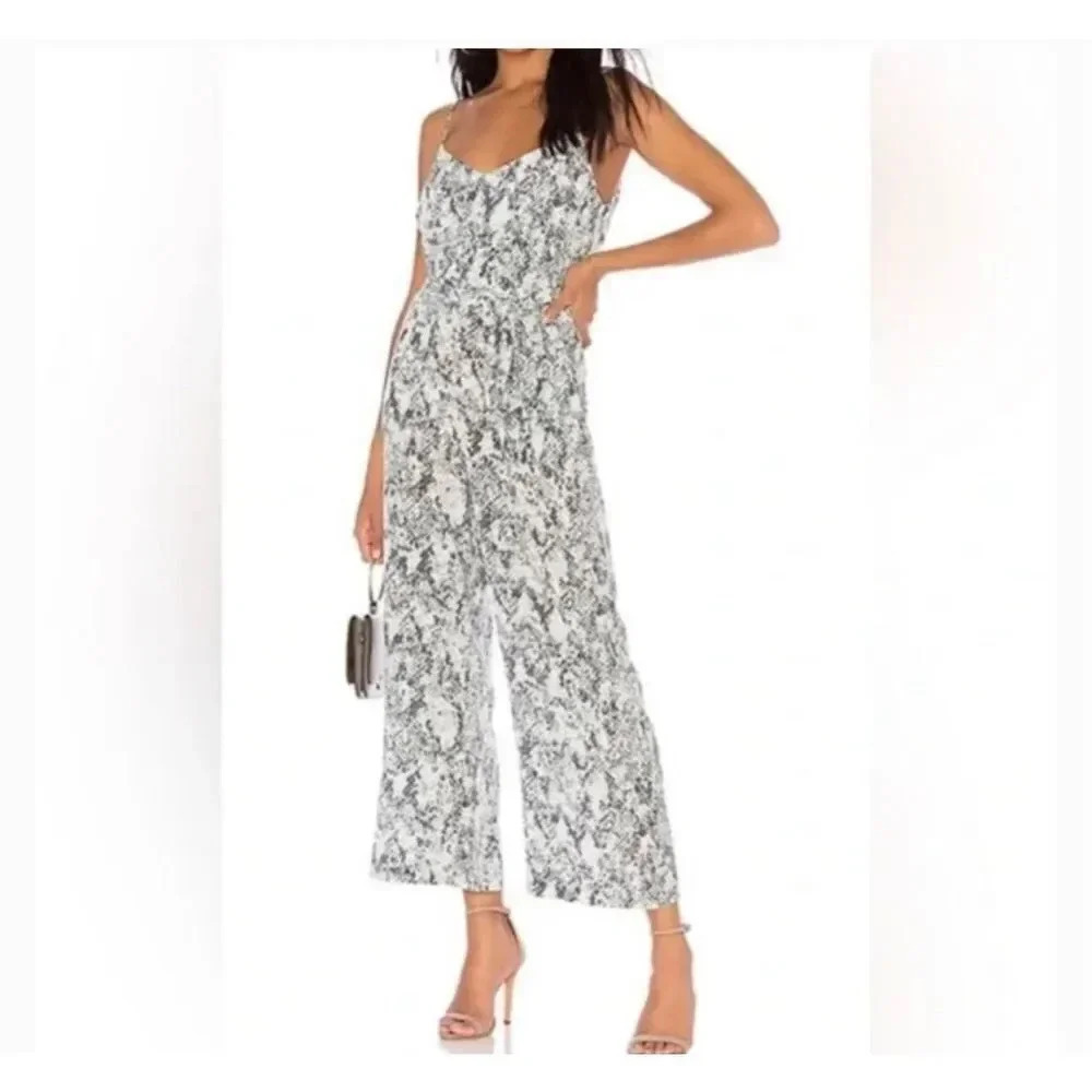 L’Agence Jaelyn Green Silk Animal Print Cropped Wide Leg Jumpsuit Size 2 - Picture 3 of 10